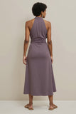 Halter Grey Purple A Line Midi Wedding Guest Dress