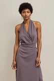 Halter Grey Purple A Line Midi Wedding Guest Dress