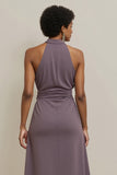 Halter Grey Purple A Line Midi Wedding Guest Dress