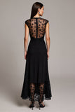 A Line Black Maxi Dress with Appliques