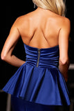 Navy Sweetheart Tight Satin Short Homecoming Dress