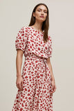 Red A Line Round Neck Printed Midi Wedding Guest Dress