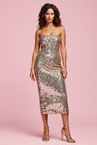 Strapless Sparkly Sheath Golden Wedding Guest Dress