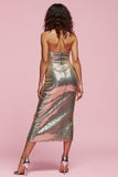 Strapless Sparkly Sheath Golden Wedding Guest Dress