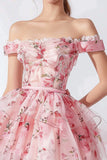 Floral A Line Off The Shoulder Pink Homecoming Dress