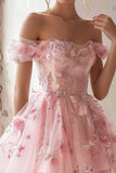 Pink Off The Shoulder A Line Homecoming Dress with 3D Flowers