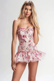 Printed Strapless Floral Pink Homecoming Dress