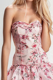 Printed Strapless Floral Pink Homecoming Dress