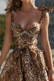 A-Line Beaded Khaki Leopard Homecoming Dress
