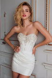 Bodycon Strapless Beaded Corset White Homecoming Dress