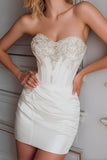 Bodycon Strapless Beaded Corset White Homecoming Dress