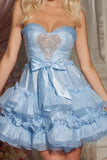 Cute Blue Strapless Beaded A-Line Homecoming Dress