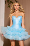 Corset A Line Sweetheart Tiered Ruffle Blue Homecoming Dress