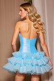 Corset A Line Sweetheart Tiered Ruffle Blue Homecoming Dress