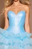 Corset A Line Sweetheart Tiered Ruffle Blue Homecoming Dress