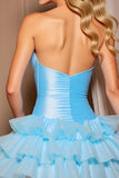 Corset A Line Sweetheart Tiered Ruffle Blue Homecoming Dress