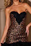 Coffee Leopard Strapless Bodycon Homecoming Dress