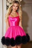 Fuchsia Halter A Line Homecoming Dress with 3D Flowers