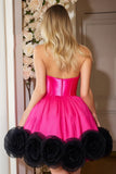 Fuchsia Halter A Line Homecoming Dress with 3D Flowers