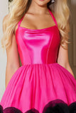 Fuchsia Halter A Line Homecoming Dress with 3D Flowers