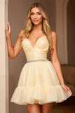 Yellow A-Line Ruffle Homecoming Dress With Beading
