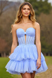 Lilac Strapless Keyhole Corset Tiered A Line Homecoming Dress