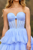 Lilac Strapless Keyhole Corset Tiered A Line Homecoming Dress