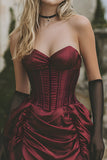 Burgundy Sweetheart Ruched Corset Homecoming Dress (Without Gloves)