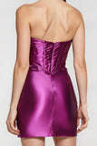 Purple Strapless Tight Ruched Homecoming Dress With Slit