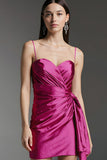 Bodycon Fuchsia Ruched Homecoming Dress With Sash
