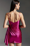 Bodycon Fuchsia Ruched Homecoming Dress With Sash