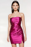 Strapless Fuchsia Bodycon Homecoming Dress With Slit