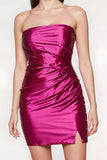 Strapless Fuchsia Bodycon Homecoming Dress With Slit