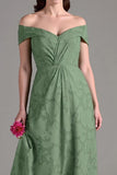 Eucalyptus A Line Off The Shoulder Ruched Maxi Dress
