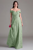 Eucalyptus A Line Off The Shoulder Ruched Maxi Dress