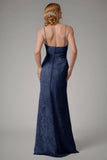 Dusty Blue Sheath Spaghetti Straps Maxi Dress With Slit