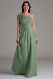 Eucalyptus One Shoulder A Line Ruched Maxi Dress