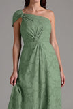 Eucalyptus One Shoulder A Line Ruched Maxi Dress