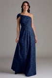Eucalyptus One Shoulder A Line Ruched Maxi Dress