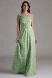 Eucalyptus One Shoulder A Line Ruched Maxi Dress