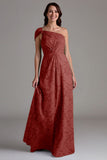 Eucalyptus One Shoulder A Line Ruched Maxi Dress