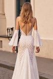 Mermaid Ivory Lace Detachable Wedding Dress With Slit