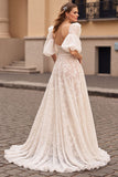 Corset Ivory Appliqued A Line Wedding Dress With Slit