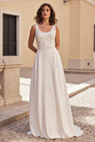 A Line Ivory Long Wedding Dress With Appliques