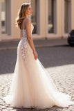 Ivory Spaghetti Straps A Line Wedding Dress With Appliques