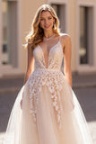 Ivory Spaghetti Straps A Line Wedding Dress With Appliques