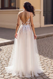Spaghetti Straps A line Tulle Ivory Boho Wedding Dress With Appliques