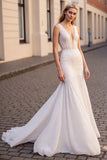 Mermaid Ivory V-Neck Long Wedding Dress