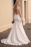 Mermaid Ivory V-Neck Long Wedding Dress