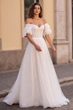 Corset Off The Shoulder Ivory A Line Wedding Dress